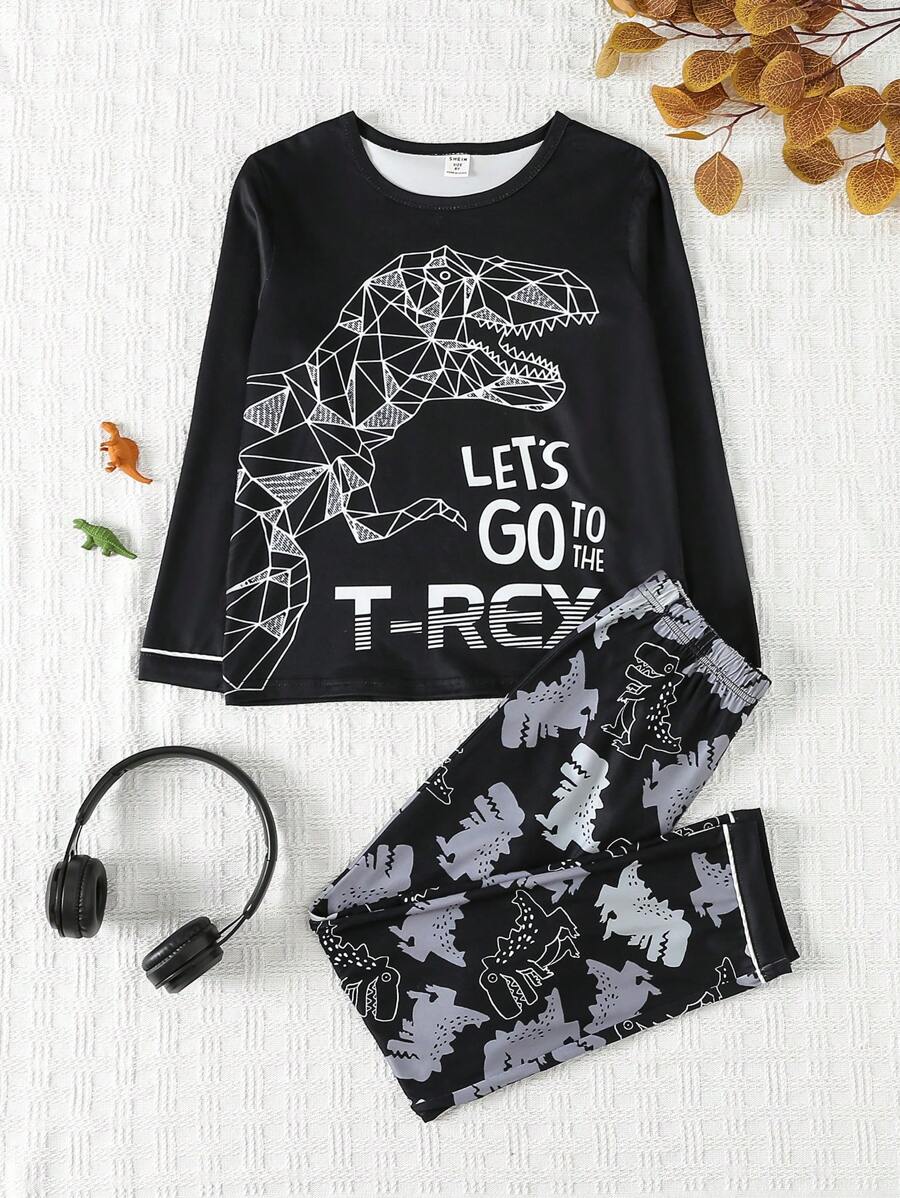 Tween Boy Dinosaur & Letter Graphic Tee & Pants PJ Set