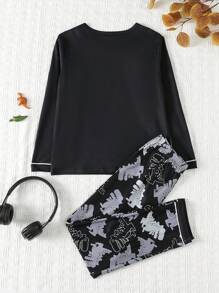 Tween Boy Dinosaur & Letter Graphic Tee & Pants PJ Set