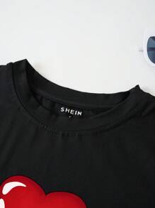 SHEIN LUNE 愛心圖案T恤 - 黑色 - 查看 5