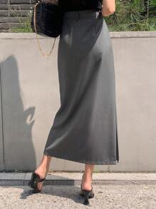 DAZY 開衩側直筒半身裙 - 深灰色 - 查看 2