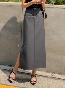 DAZY 開衩側直筒半身裙 - 深灰色 - 查看 6