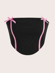 SHEIN MOD 拼接邊前蝴蝶結抹胸上衣 - 黑色 - 查看 1