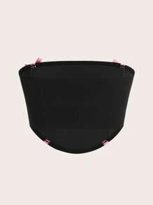 SHEIN MOD 拼接邊前蝴蝶結抹胸上衣 - 黑色 - 查看 2