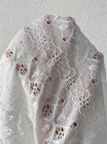 SHEIN LUNE 網眼刺繡蝙蝠袖缺口領T恤 - 白色 - 查看 6