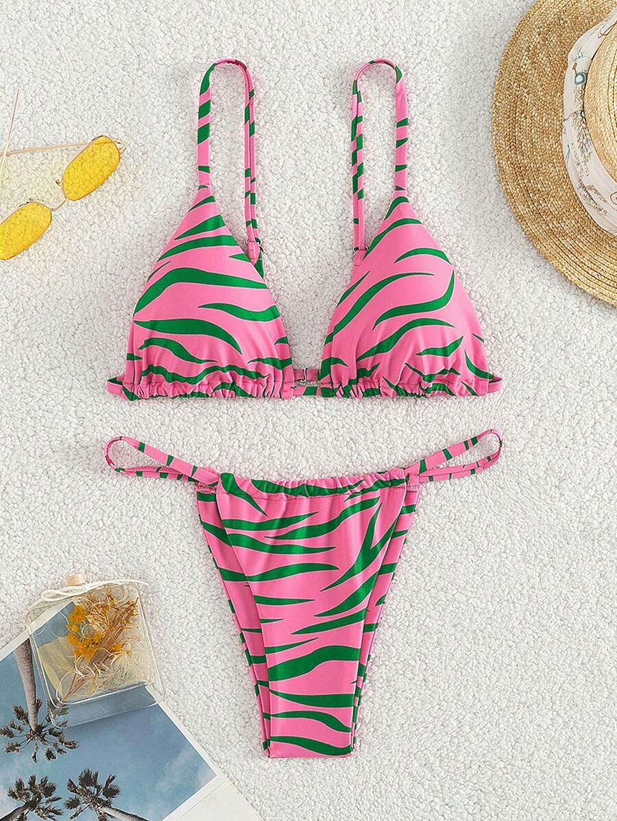 斑馬紋比基尼泳裝 - 粉色 - 查看 1