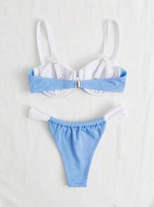 SHEIN 撞色比基尼泳裝 - 藍白色 - 查看 2