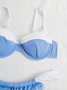 SHEIN 撞色比基尼泳裝 - 藍白色 - 查看 4