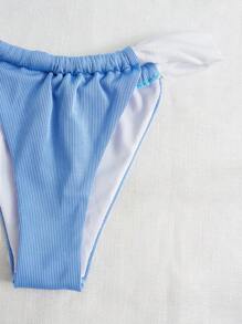 SHEIN 撞色比基尼泳裝 - 藍白色 - 查看 5