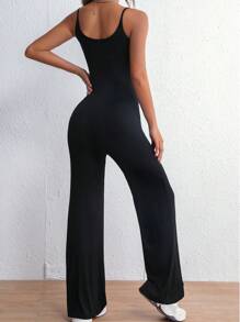 SHEIN Unity Solid Flare Leg Cami Jumpsuit - Black - View 2