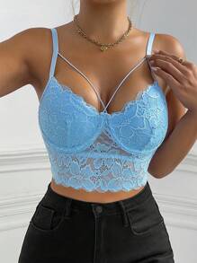 Chiquease Top de tirantes crop con encaje - Celeste - Ver 3