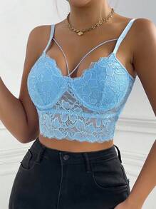 Chiquease Top de tirantes crop con encaje - Celeste - Ver 4