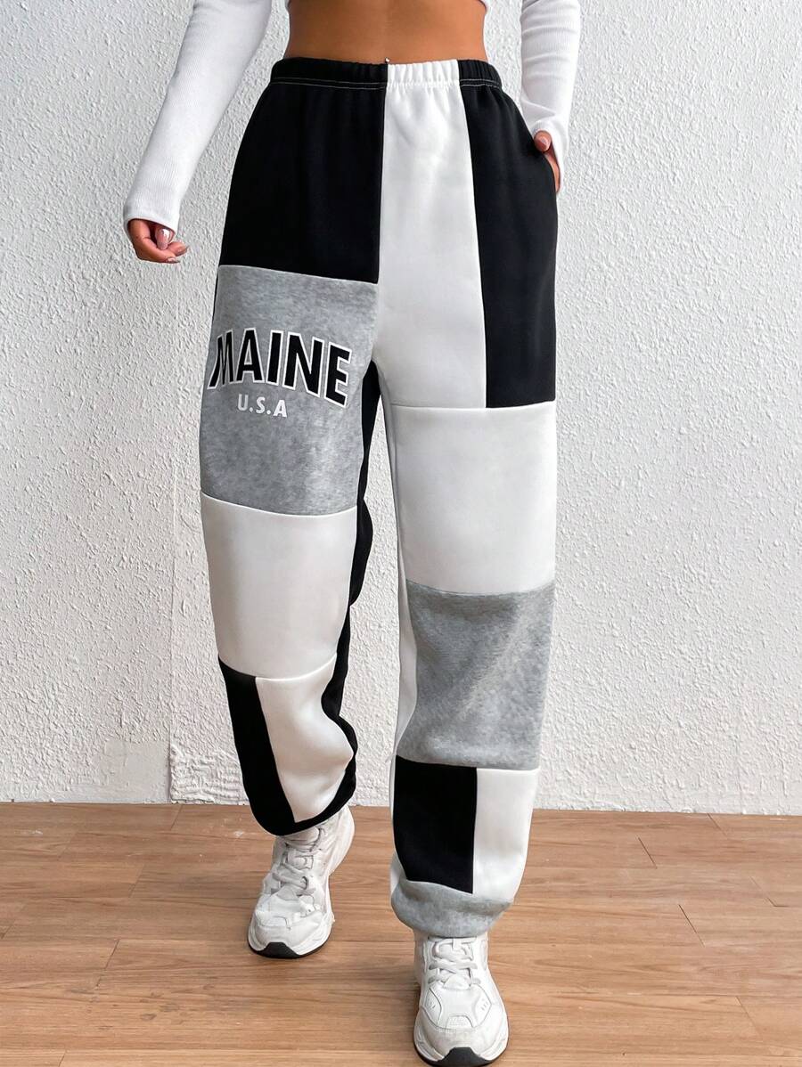 SHEIN Unity Đồ họa Chữ cái Quần thể thao - màu đen - Xem 1