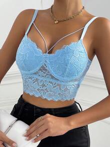 Chiquease Top de tirantes crop con encaje - Celeste - Ver 5