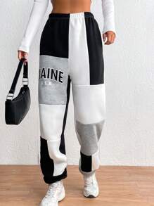 SHEIN Unity Đồ họa Chữ cái Quần thể thao - màu đen - Xem 3