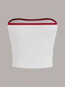 SHEIN MOD Plus Cherry Pattern Contrast Binding Tube Knit Top - Multicolor - View 2