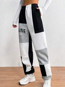SHEIN Unity Đồ họa Chữ cái Quần thể thao - màu đen - Xem 5