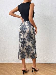 SHEIN Privé Graphic Print Belted Dress - Multicolor - View 2