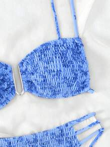 SHEIN Swim In hoa Đập Cắt ra Bộ đồ bơi Bikini - Màu xanh lam - Xem 3