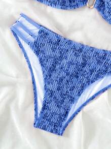 SHEIN Swim In hoa Đập Cắt ra Bộ đồ bơi Bikini - Màu xanh lam - Xem 5