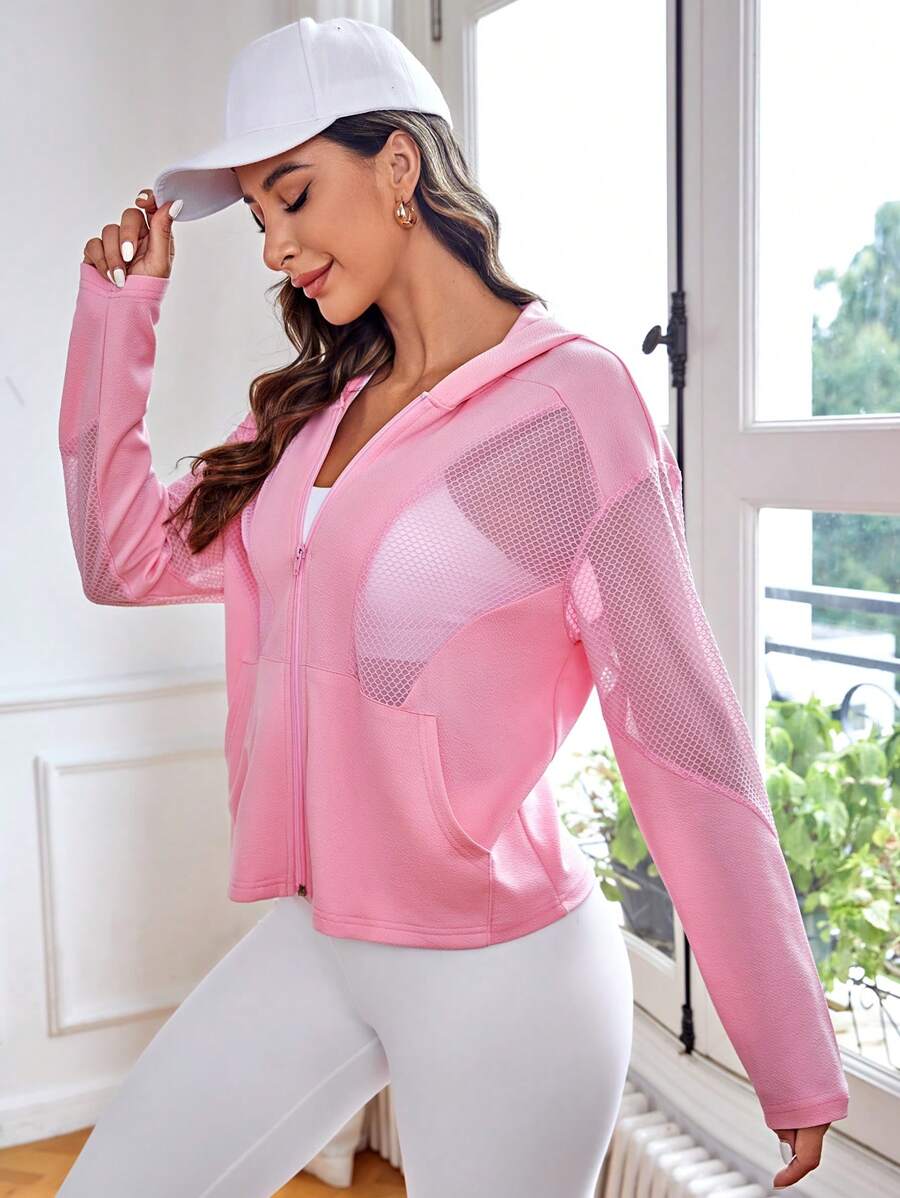 Easithlete 拉鏈開襟連帽運動夾克 - 淺粉色 - 查看 1