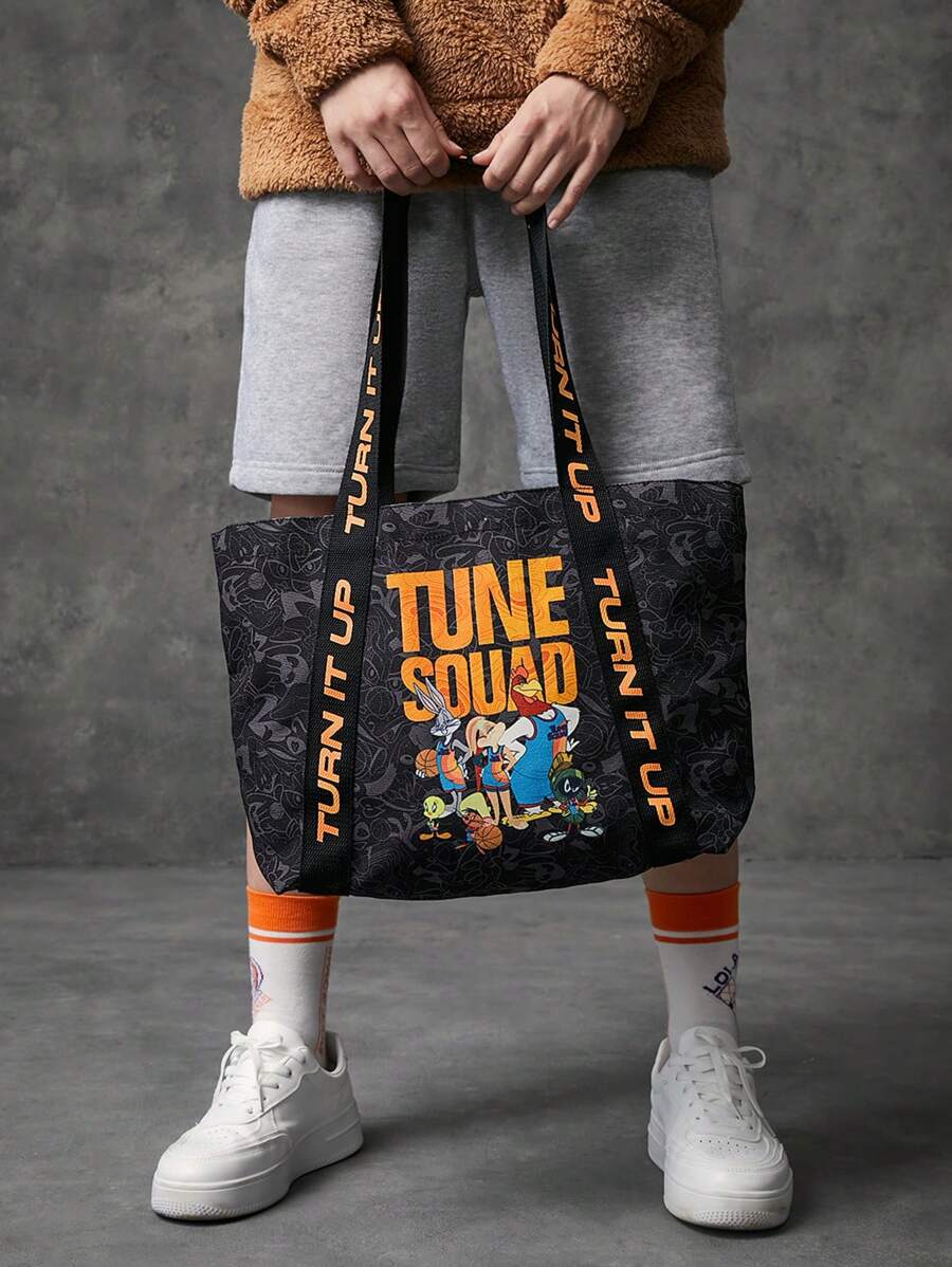 SPACE JAM: A NEW LEGACY X SHEIN Oversized Shopper Bag Letter & Cartoon Graphic Preppy - Black - View 1