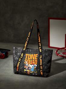 SPACE JAM: A NEW LEGACY X SHEIN Oversized Shopper Bag Letter & Cartoon Graphic Preppy - Black - View 3