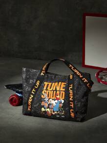 SPACE JAM: A NEW LEGACY X SHEIN Oversized Shopper Bag Letter & Cartoon Graphic Preppy - Black - View 4