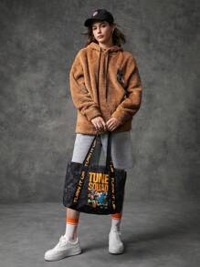 SPACE JAM: A NEW LEGACY X SHEIN Oversized Shopper Bag Letter & Cartoon Graphic Preppy - Black - View 6