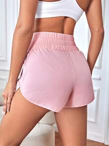 SHEIN Running 纯色郁金香下摆短裤毛衣短裤 - 粉色 - 查看 2