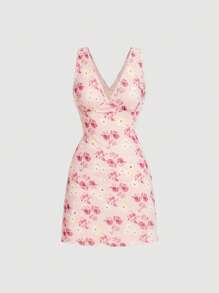 SHEIN MOD Floral Print V Neck Dress