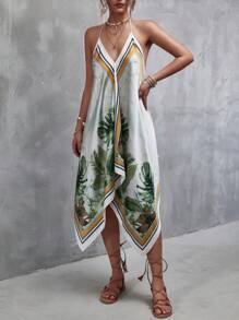 GENKIRA Bản in nhiệt đới Viền khăn tay Váy Dây - Nhiều màu - Xem 5