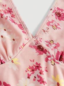 SHEIN MOD Floral Print V Neck Dress