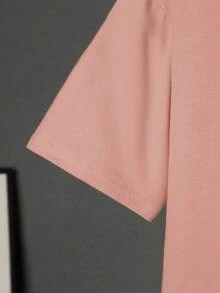 SHEIN 男大童字母&照片印花落肩T恤 - 藕粉色 - 查看 3