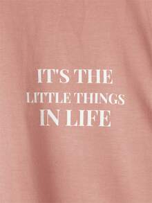 SHEIN 男大童字母&照片印花落肩T恤 - 藕粉色 - 查看 4