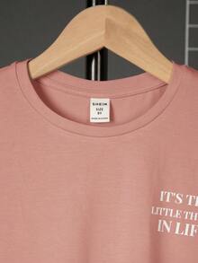 SHEIN 男大童字母&照片印花落肩T恤 - 藕粉色 - 查看 6