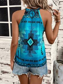 SHEIN LUNE Geo Print Halter Top - Multicolor - View 2