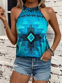 SHEIN LUNE Geo Print Halter Top - Multicolor - View 6