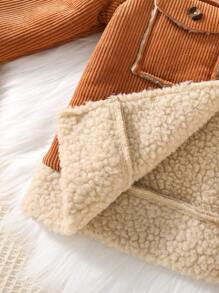 SHEIN Cô Gái Trẻ Túi có nắp Nút Lên Áo khoác - Cà phê nâu - Xem 4