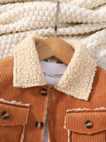 SHEIN Cô Gái Trẻ Túi có nắp Nút Lên Áo khoác - Cà phê nâu - Xem 6