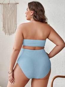 Plus Size Solid Bandeau Bikini Set Summer Beach - Baby Blue - View 2