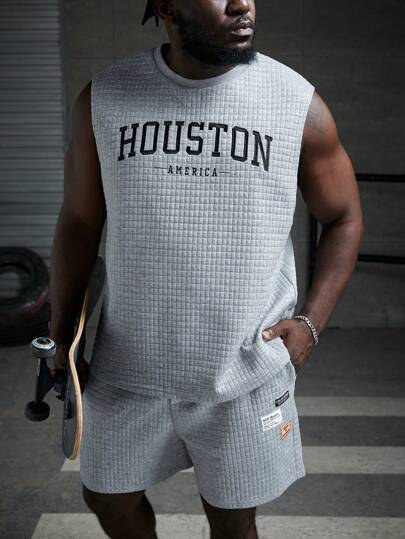 EASEVO 男士大码字母圖案背心上衣和短褲