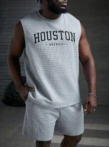 EASEVO 男士大码字母圖案背心上衣和短褲