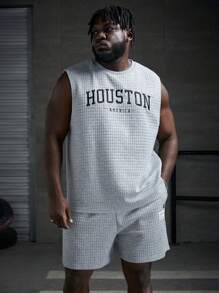 EASEVO 男士大码字母圖案背心上衣和短褲