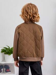 SHEIN Áo khoác đệm dày chần bông dáng rộng thông thường dành cho bé trai - màu nâu - Xem 3