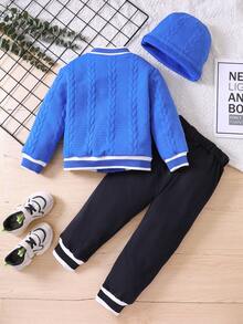 2入組/套 男童休閒素色印花長袖常規合身服裝帶帽日常穿著，秋冬 - 彩色 - 查看 2