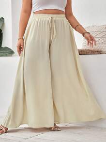 SHEIN VCAY Plus Tie Waist Wide Leg Pants