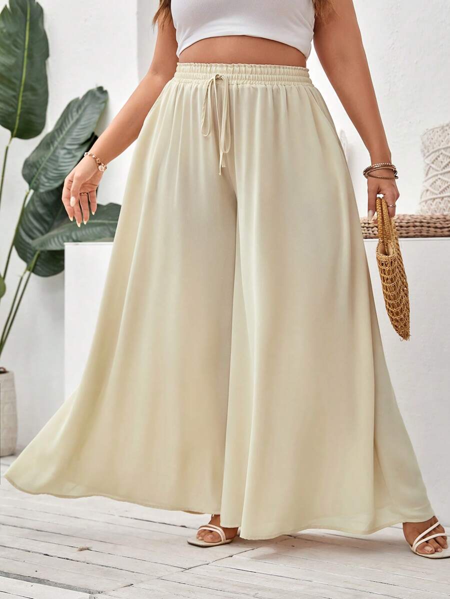 SHEIN VCAY Plus Tie Waist Wide Leg Pants