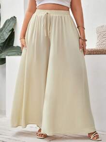 SHEIN VCAY Plus Tie Waist Wide Leg Pants