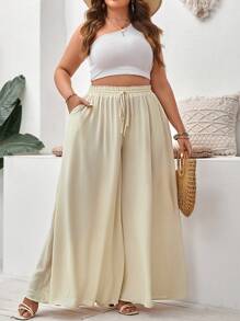 SHEIN VCAY Plus Tie Waist Wide Leg Pants