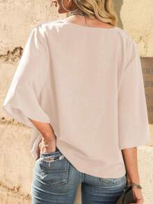 Draped Collar Drop Shoulder Solid Blouse
